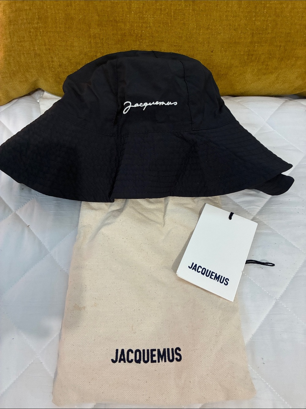 Jacquemus Navy blue  Bucket Hat with White Script Logo
